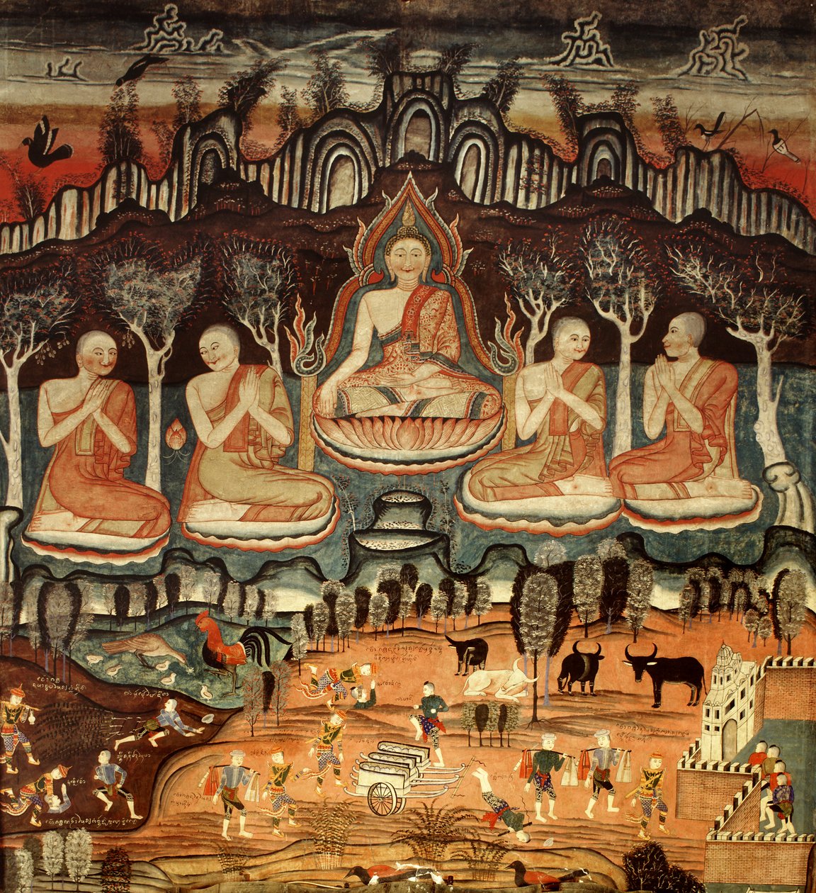 The First Sermon and Khattana Kuman Jataka, 1867 by Thai School