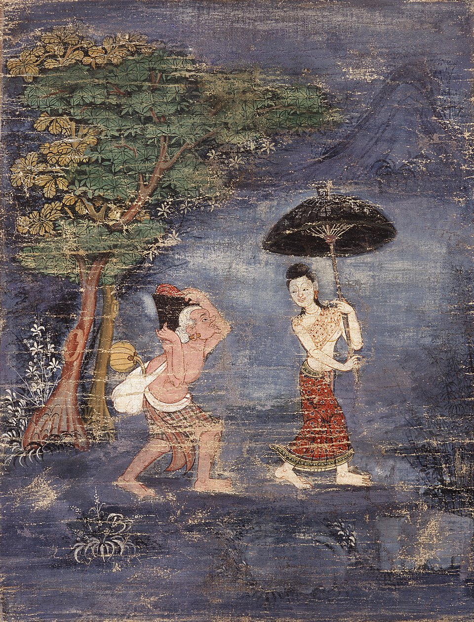 The Elderly Brahmin Jujaka Follows His Young Wife by Thai School