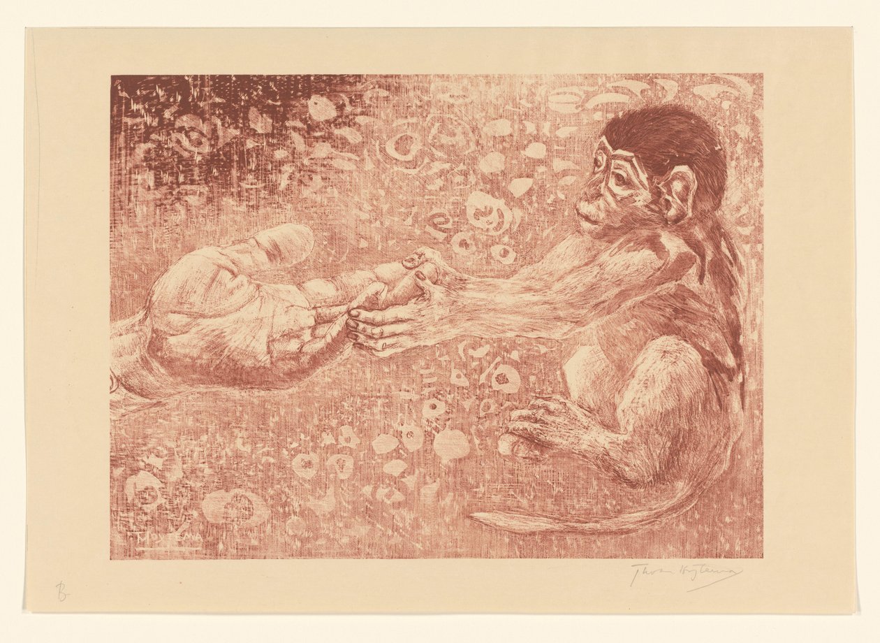 Monkey Grabbing an Outstretched Hand by Theo van Hoytema (signed by artist)