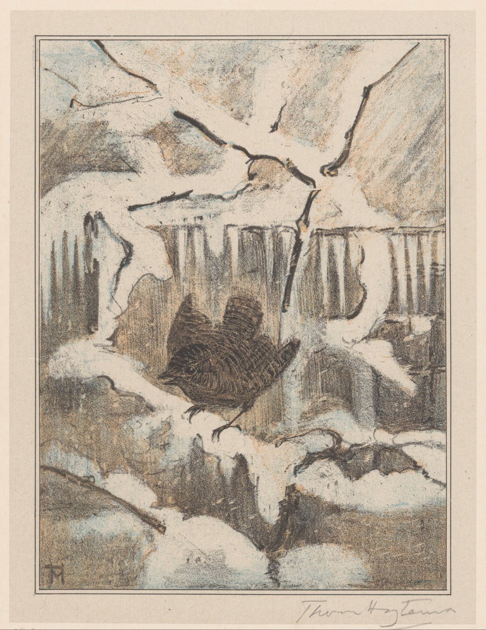 Winter Wren on Snowy Branch by Theo van Hoytema (signed by artist)