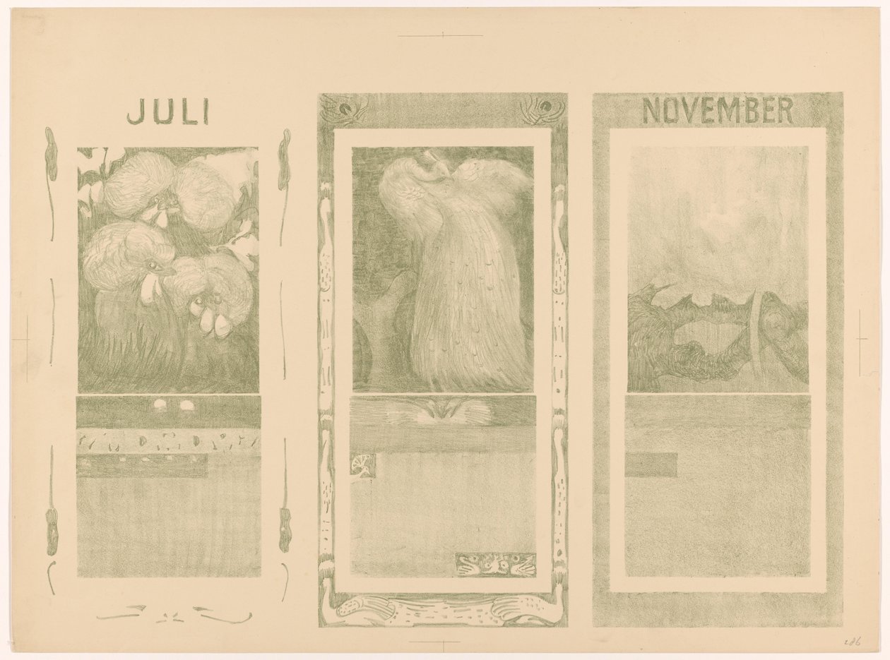 Calendars for July, August and November 1910 by Theo van Hoytema