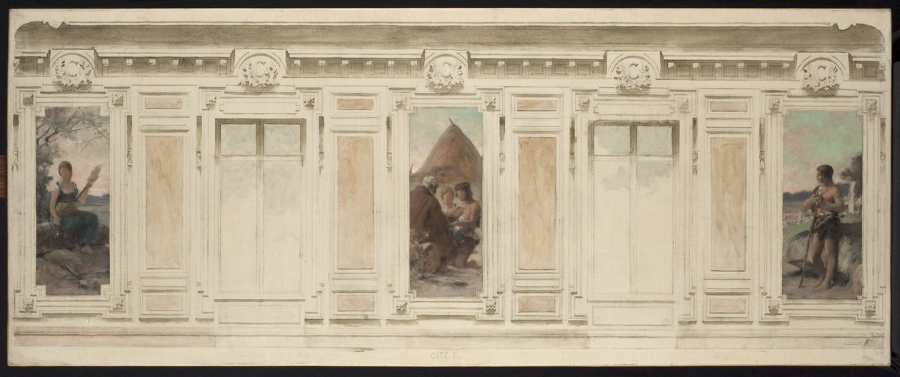 Sketch for the marriage hall at Courbevoie Town Hall: Spinner. The Wedding. Shepherd, in 1884 by Theobald Chartran
