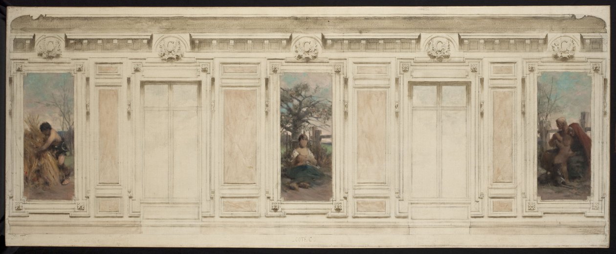 Sketch for the Marriage Hall at Courbevoie Town Hall: Bootmaker, Maternity, Education by Theobald Chartran
