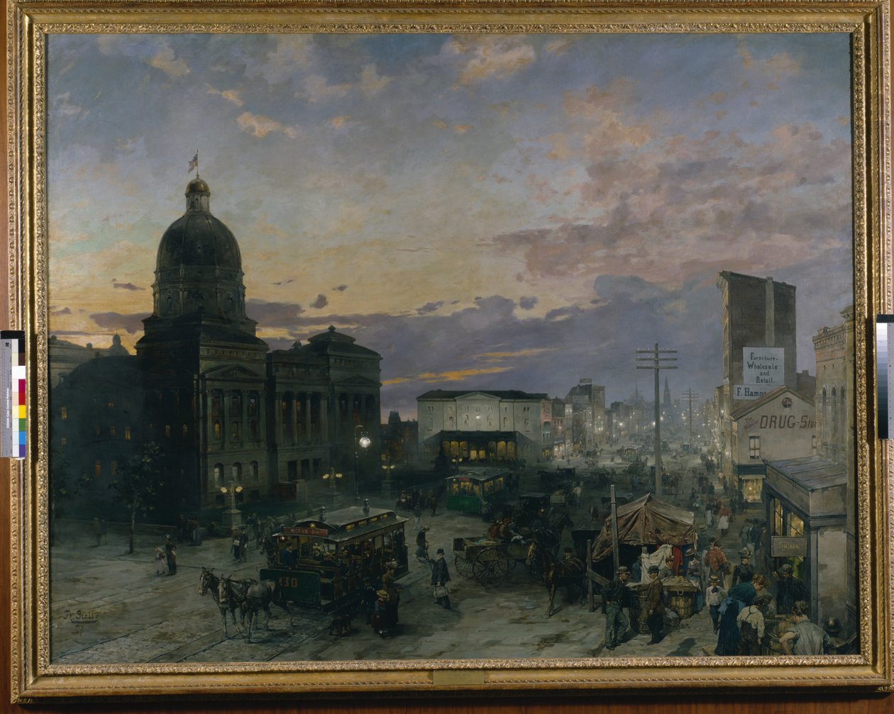 Washington Street, Indianapolis At Dusk by Theodor Groll