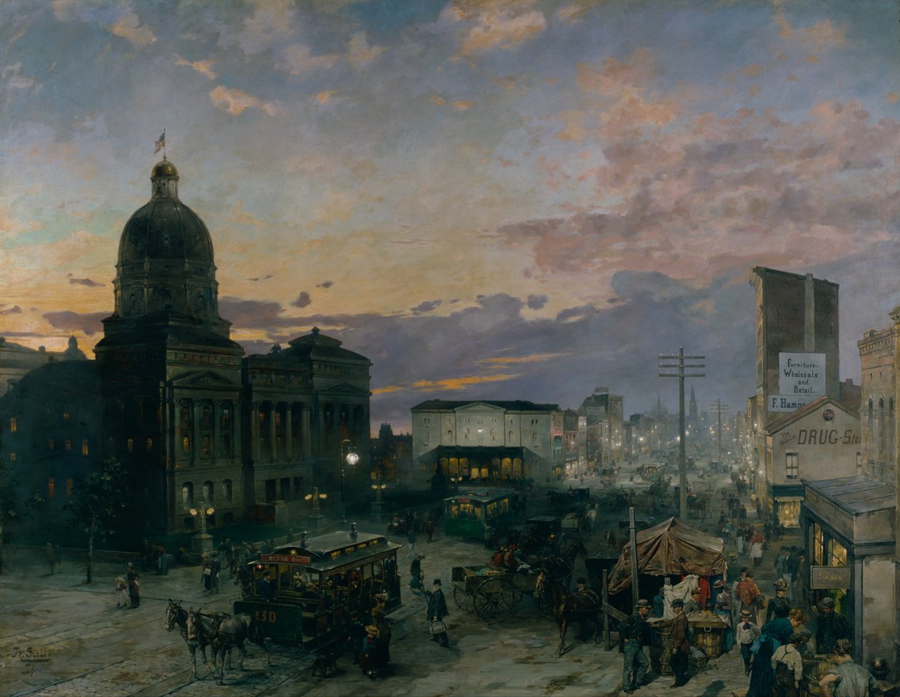 Washington Street, Indianapolis at Dusk by Theodor Groll