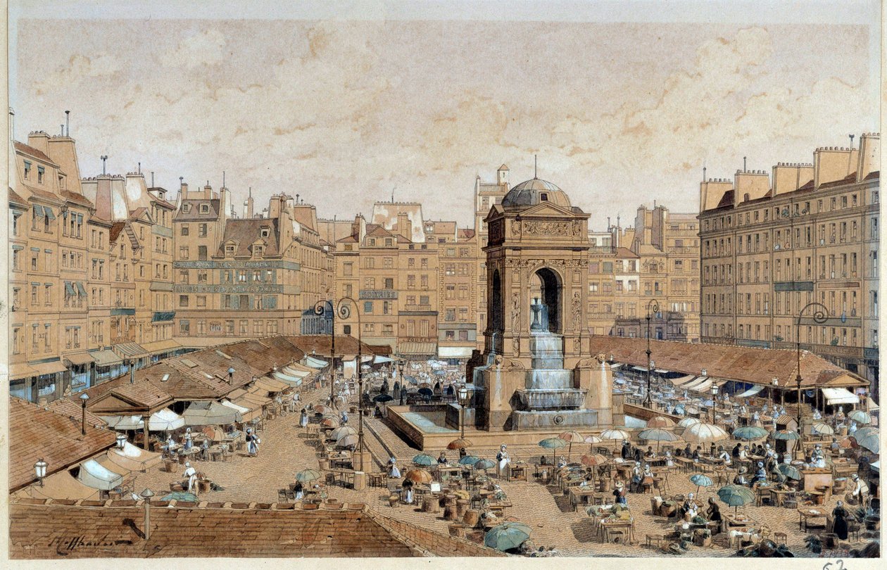 View of the Marche and Fountain of the Innocents in Paris in the 19th Century by Theodor Josef Hubert Hoffbauer