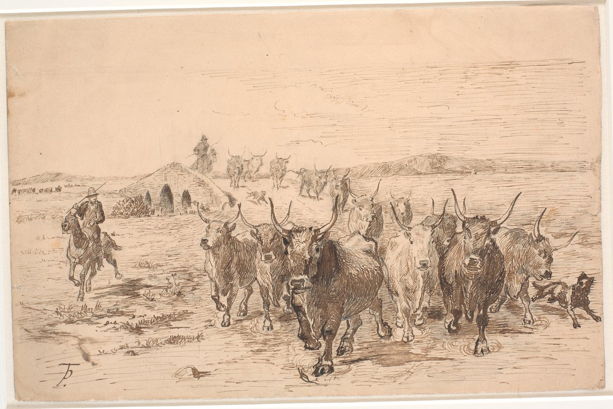 A Herd of Oxen in the Roman Countryside by Theodor Philipsen