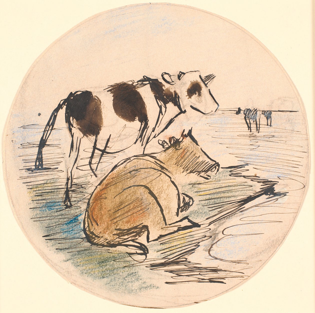 Calves on Saltholm (Draft for Ceramic Dish) by Theodor Philipsen