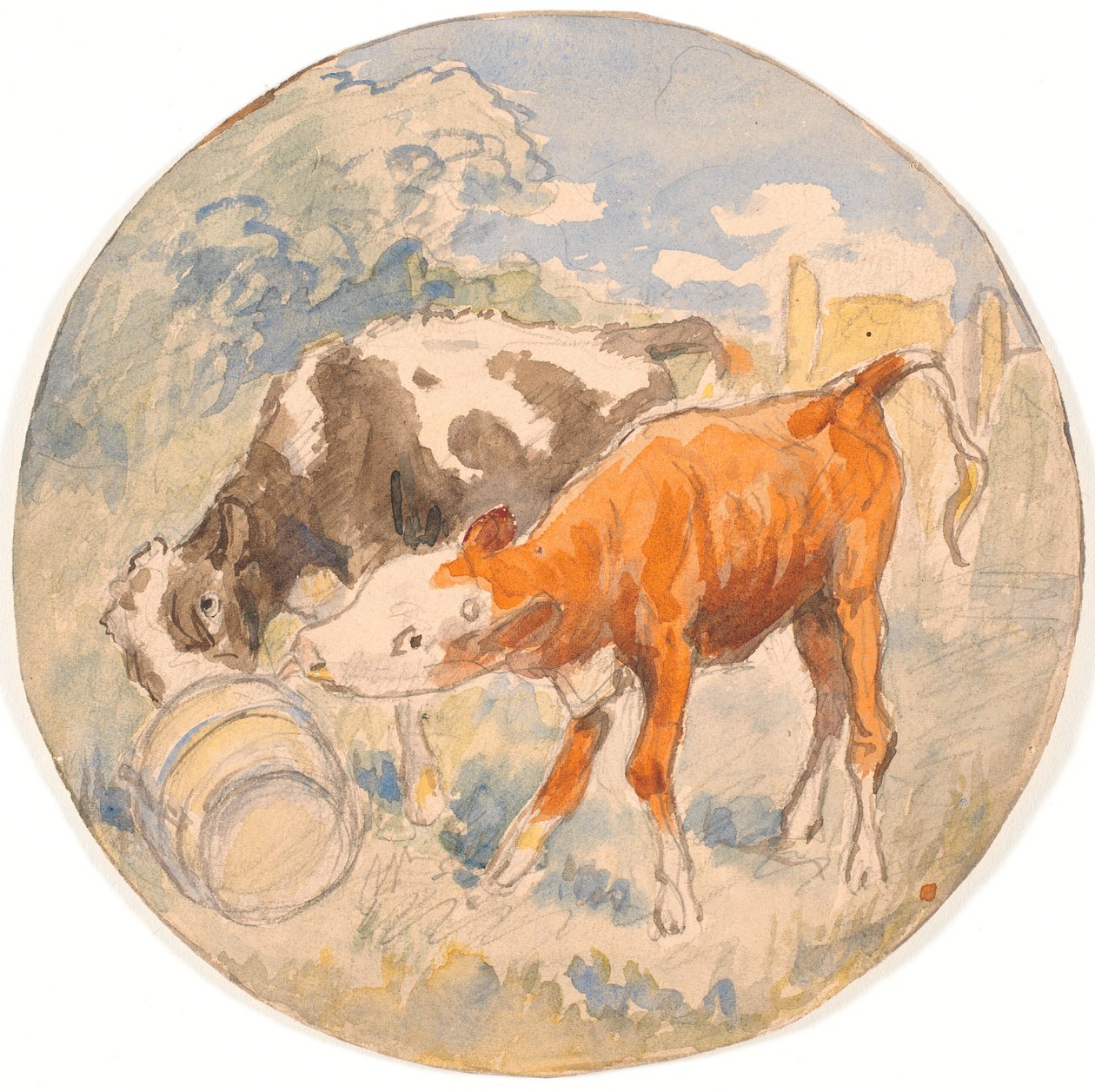 Two Calves in the Wild, Licking an Overturned Dandelion by Theodor Philipsen