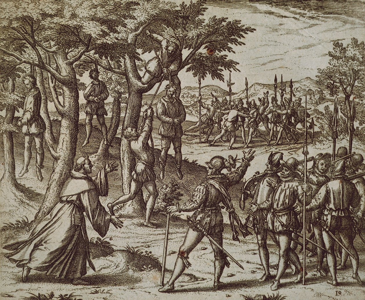 Sentence to Hanging of Some Men of Christopher Columbus in New World by Theodor de Bry