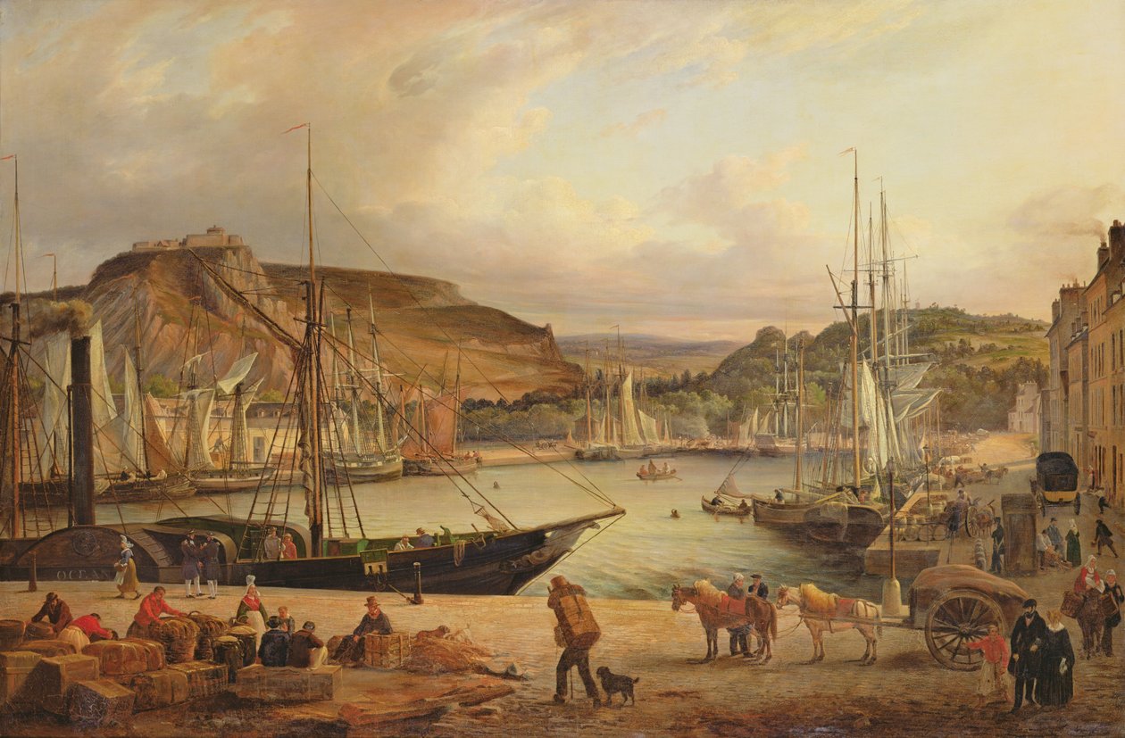 View of the Commercial Port at Cherbourg by Theodore Deslinieres