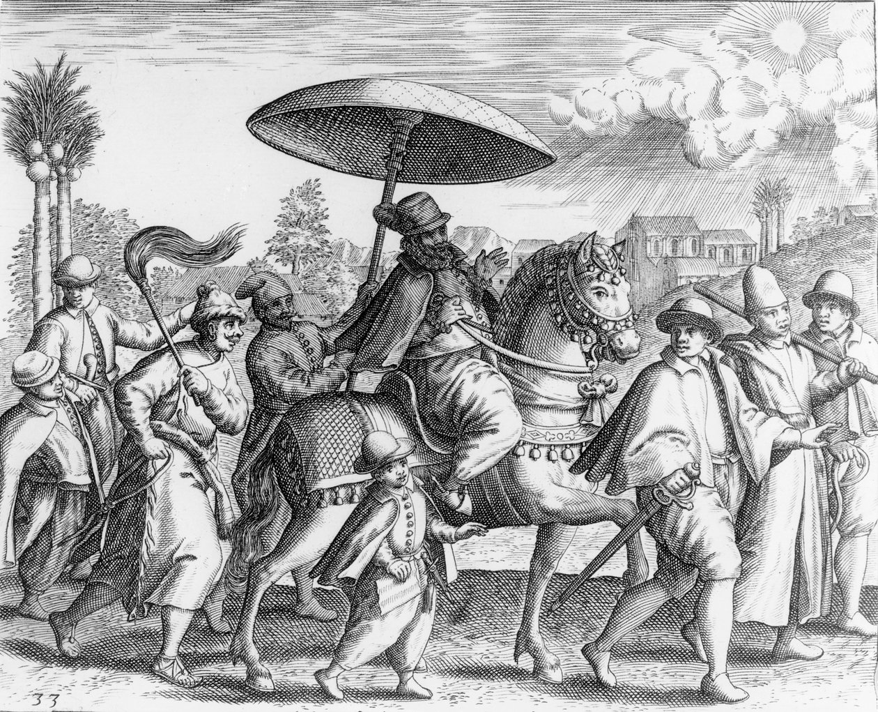 Portuguese officials in India, 1599 by Theodore de Bry