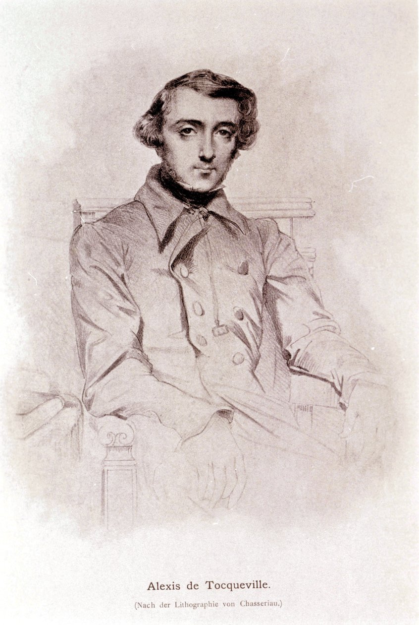Portrait of Alexis de Tocqueville. Lithograph of Chasseriau. 19th century. by Théodore Chassériau