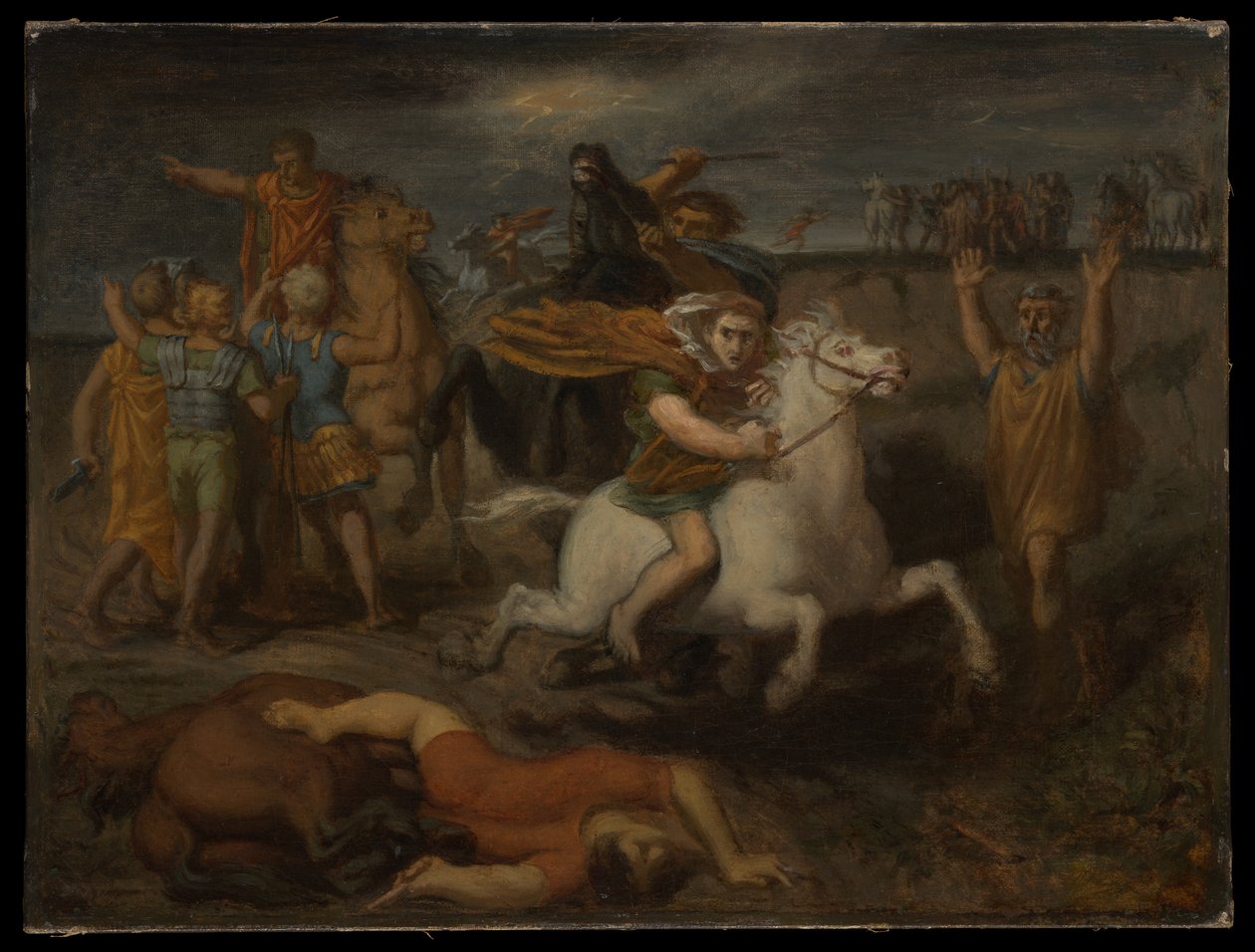 Scene from the Gallic Wars: The Gaul Littavicus, Betraying the Roman Cause, Flees to Gergovie to Support Vercingetorix by Théodore Chassériau