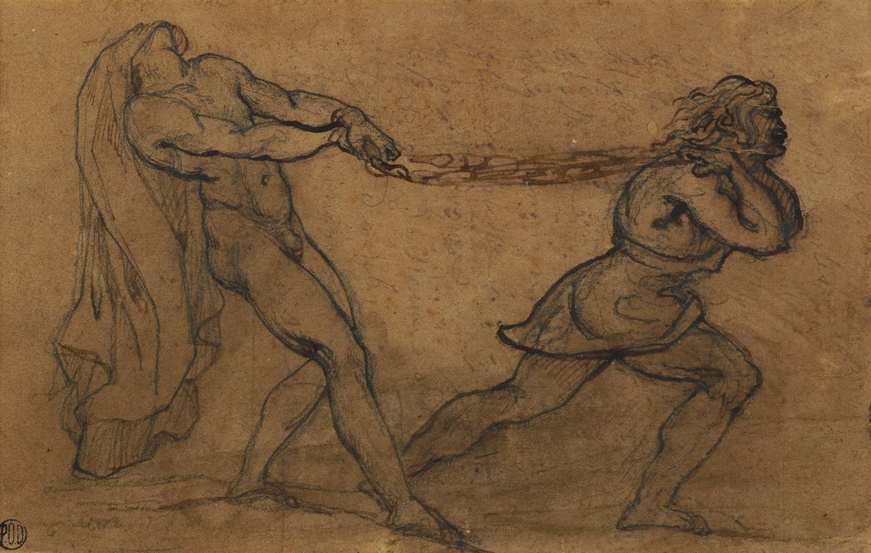 A Male Nude Pulled by Another Male by Theodore Gericault