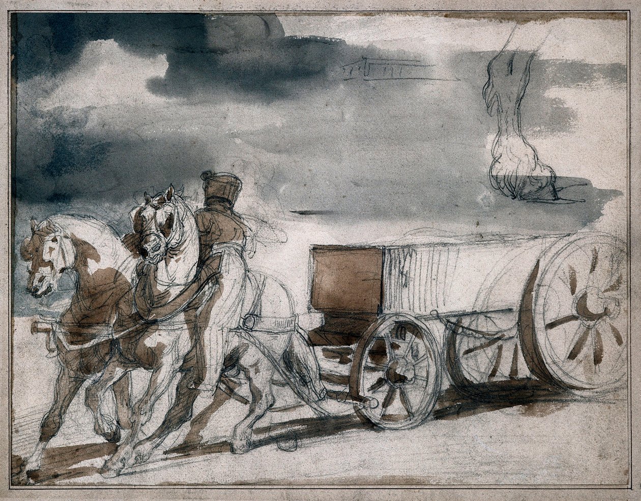 Ammo trolley fired by two horses by Theodore Gericault