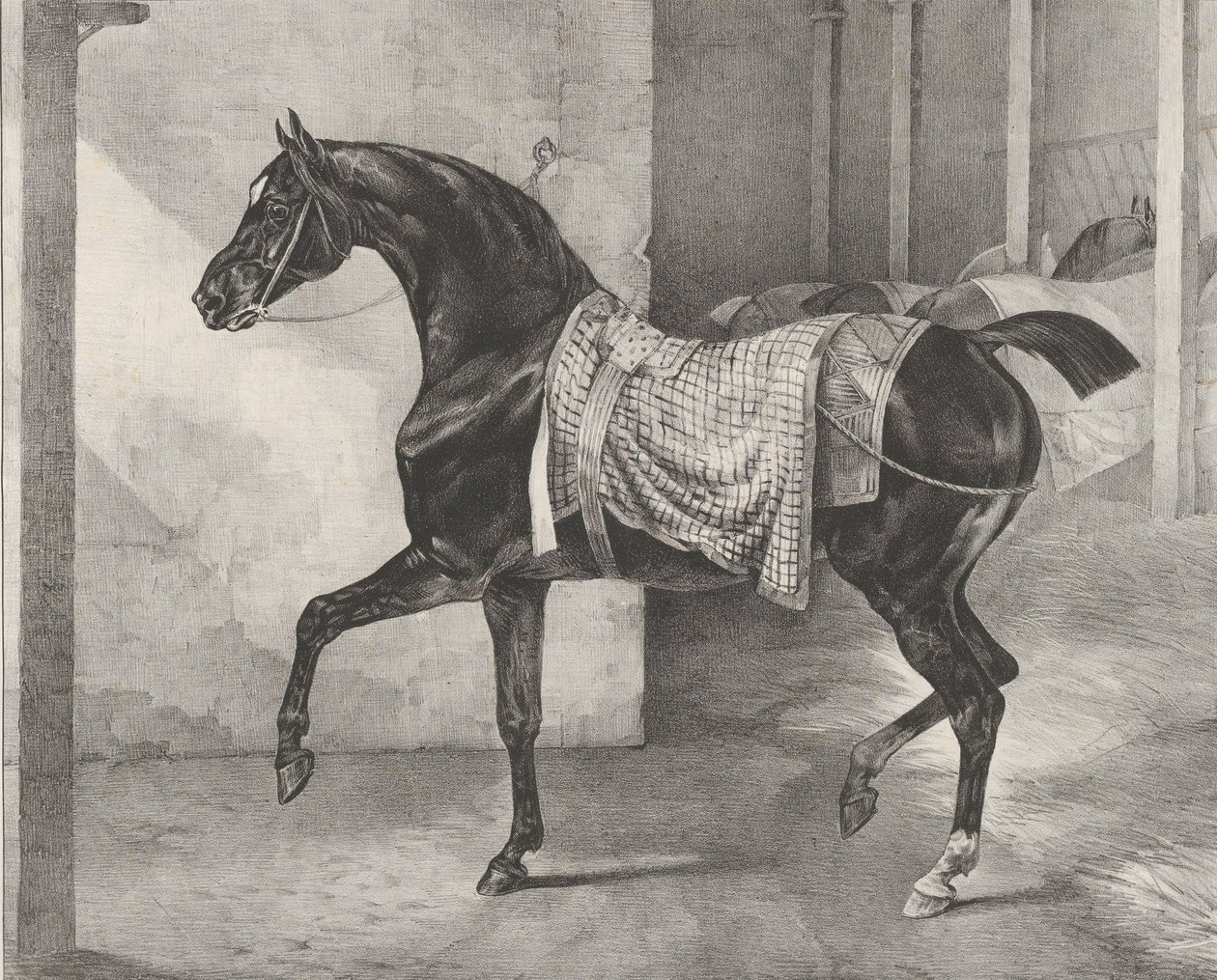 Black Horse Tethered in a Stable by Theodore Gericault