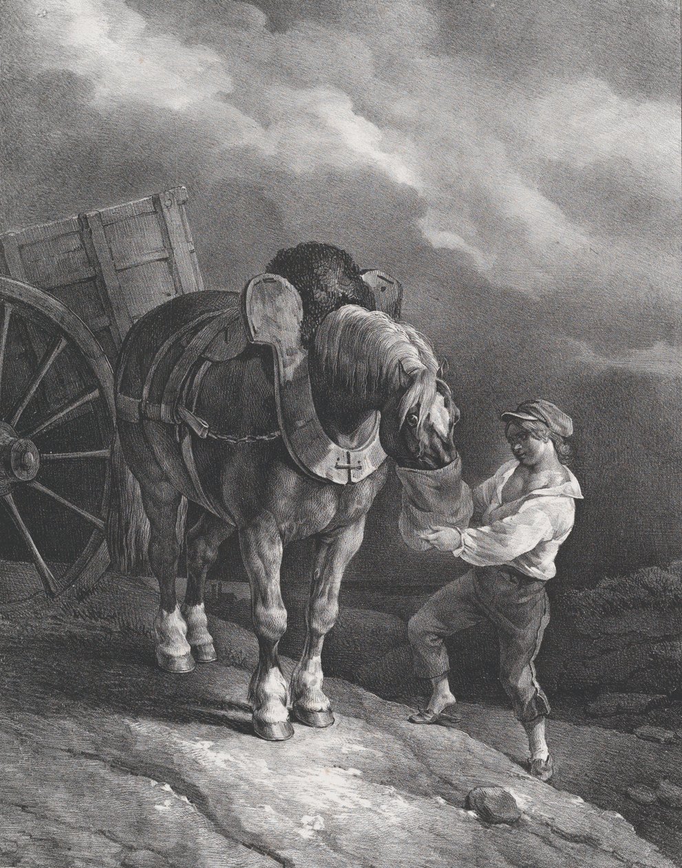 Boy Feeding a Cart Horse from a Nose Bag by Theodore Gericault