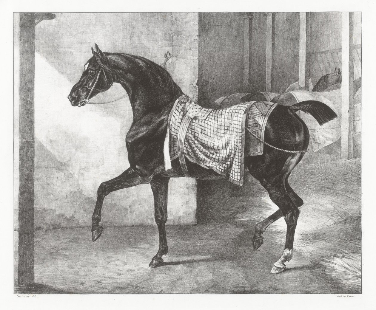 A Black Horse Tethered in a Stable by Theodore Gericault