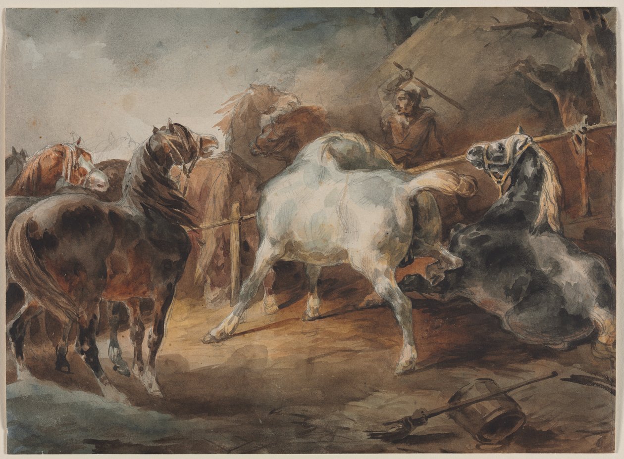 Fighting Horses, c.1820 by Theodore Gericault