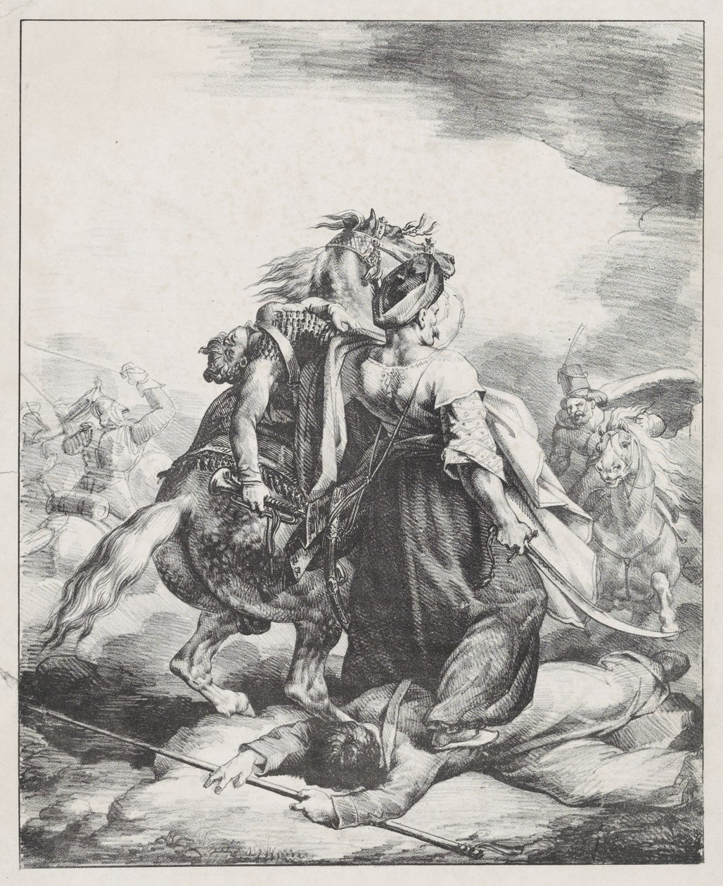 An Egyptian Mameluk Defending a Wounded French Trumpeter at Waterloo by Theodore Gericault