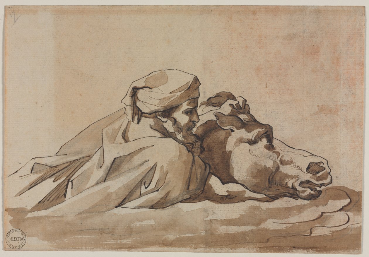 Man Clutching a Horse in Water, after Poussin
