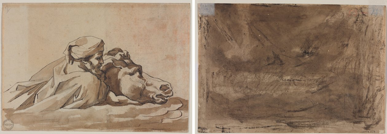 Man Clutching a Horse in Water, after Poussin