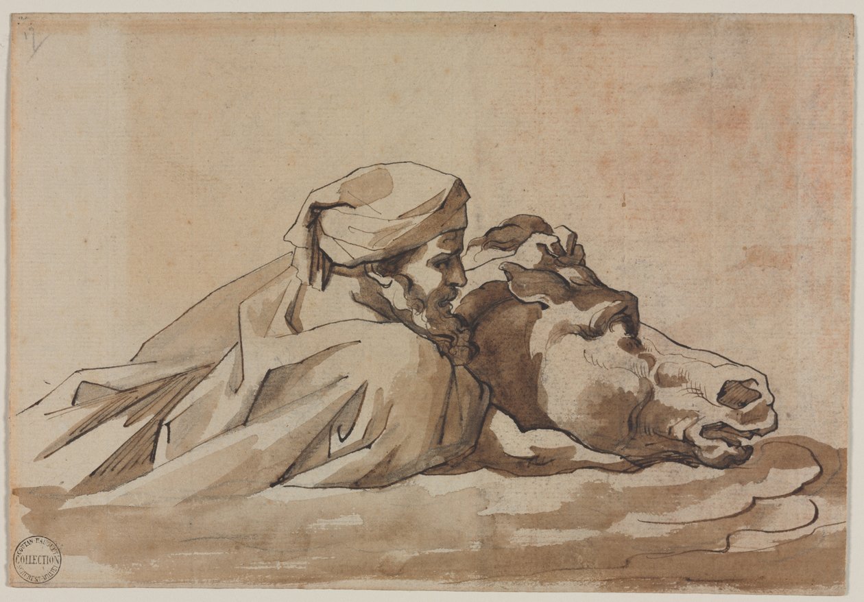 Man Clutching a Horse in Water, after Poussin