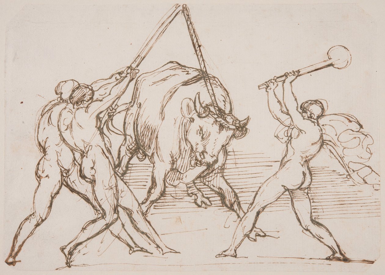 Three Men Taunting a Bull by Theodore Gericault