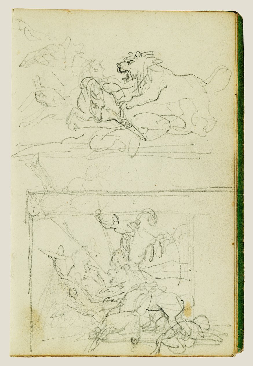 Two Compositional Studies of a Lion Hunt by Theodore Gericault