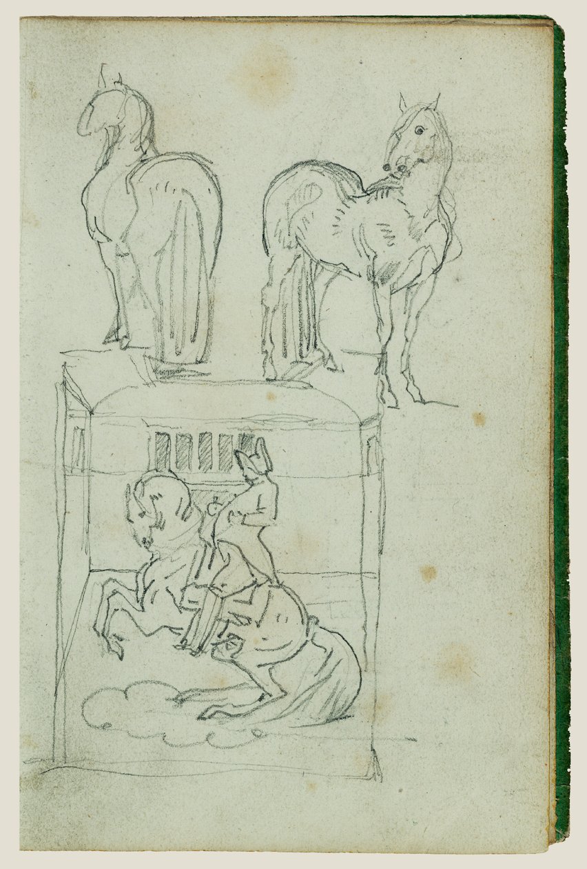 Two Standing Horses, Man Riding a Rearing Horse by Theodore Gericault
