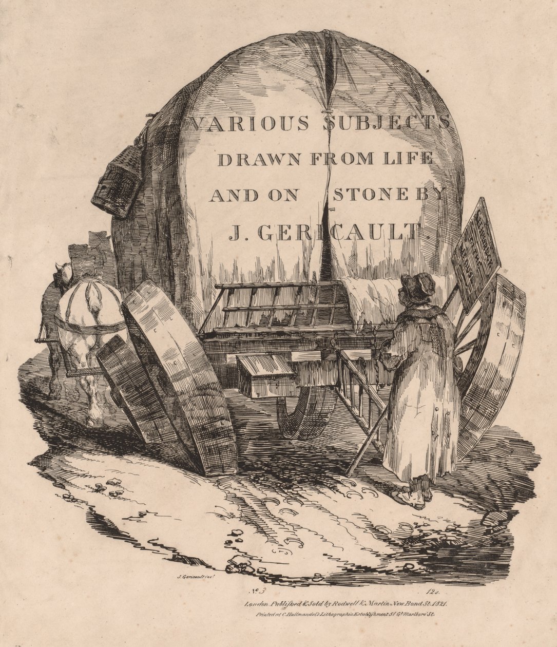 Various Subjects Drawn from Life and on Stone: A Wagon with Harnessed Horses by Theodore Gericault