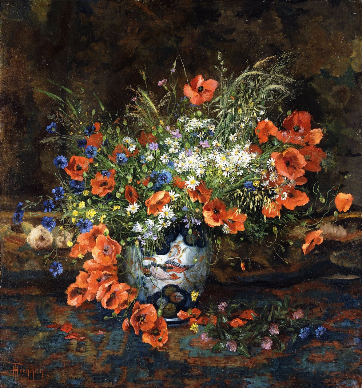Poppies, Daisies, Buttercups and other Flowers in a Japanese Imari Vase by Theodore Hannon