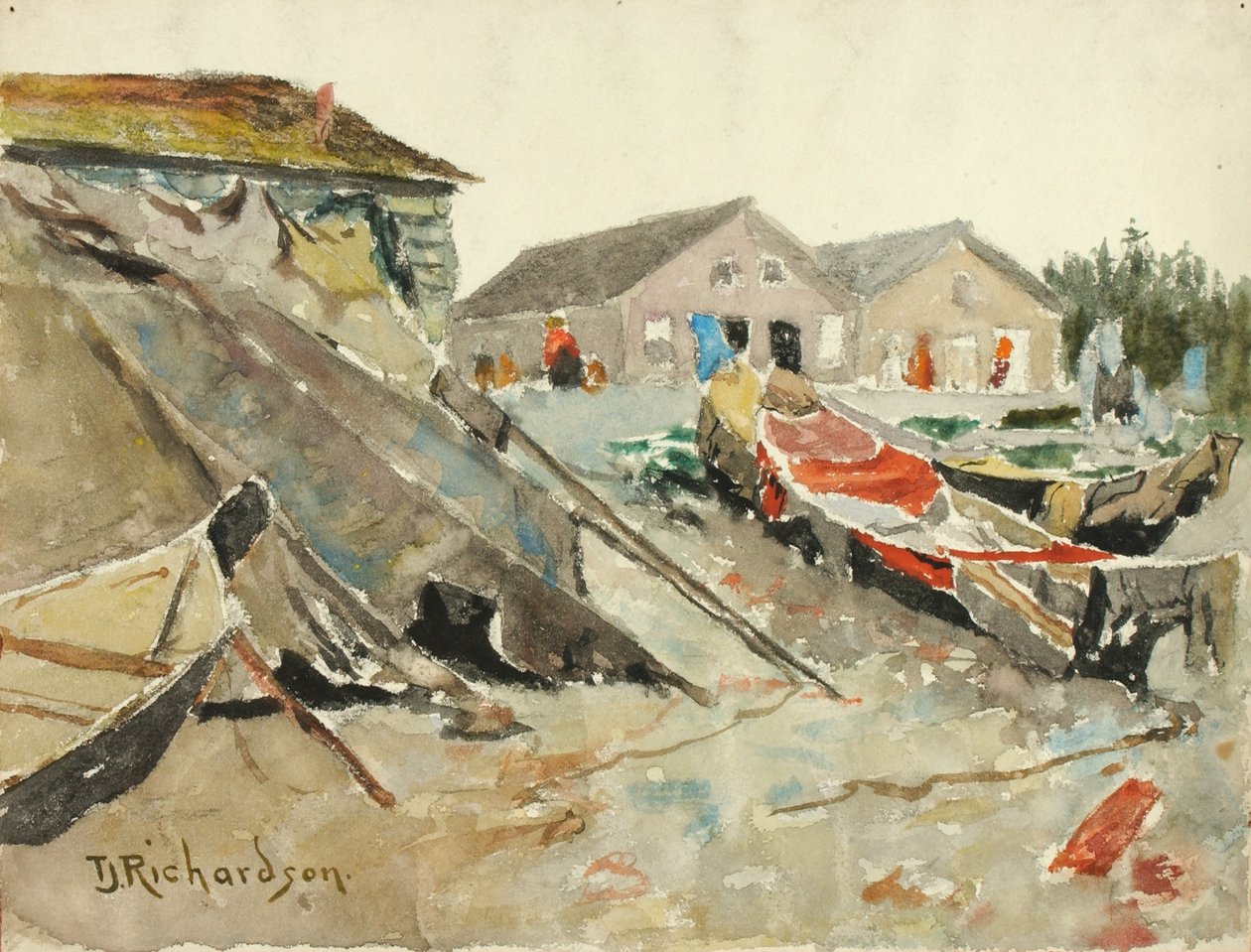 Drying Blankets over Canoes by Theodore J. Richardson