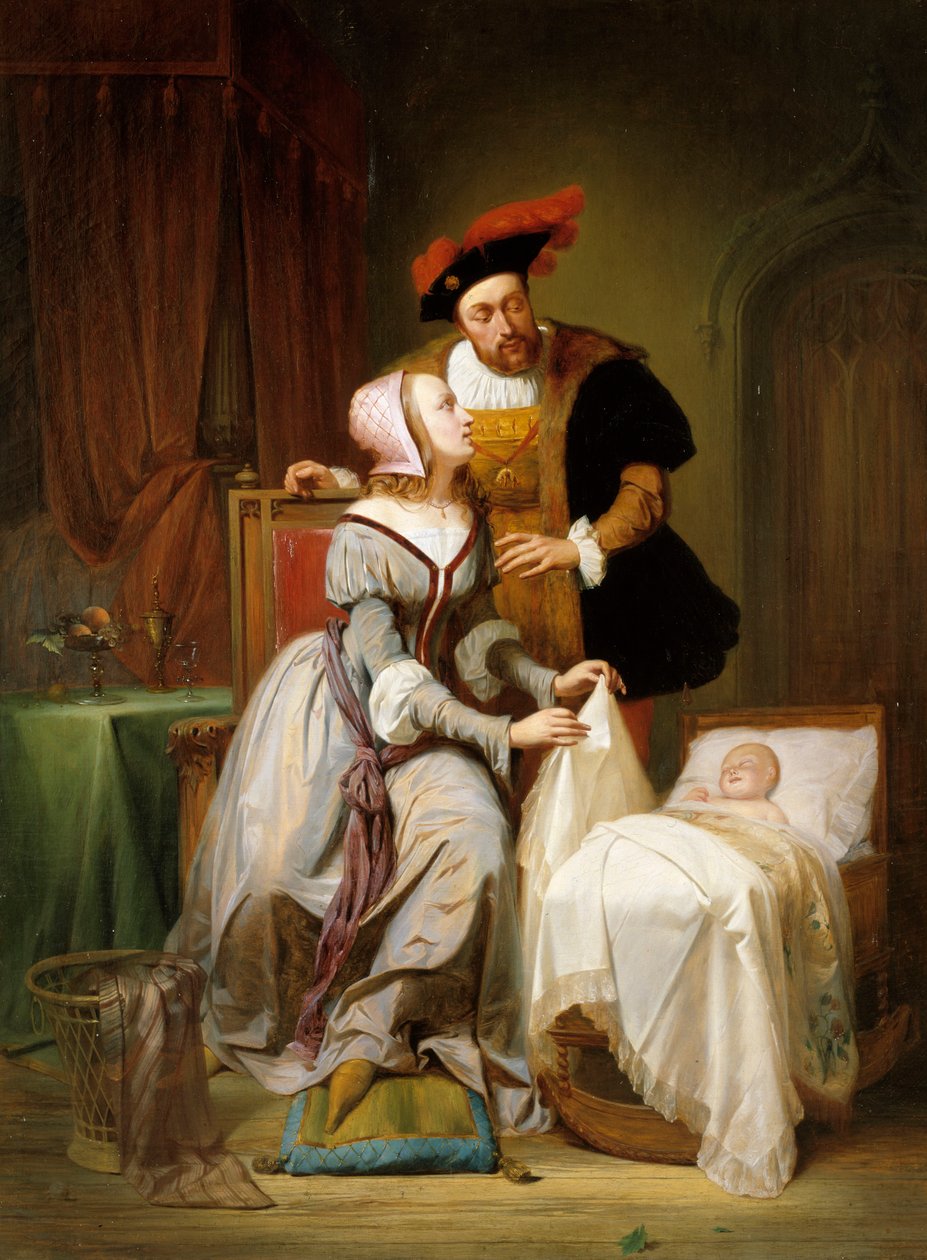 Emperor Charles and His Mistress Johanna Van der Gheynst at the Cradle of Their Daughter Margaret by Theodore Joseph Canneel