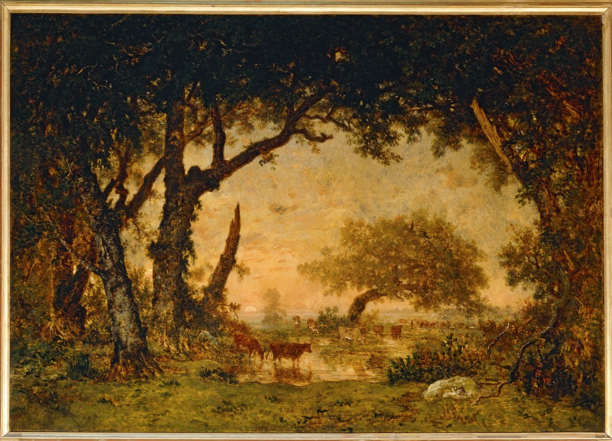 Exit from the Forest at Fontainebleau, Sunset by Theodore Rousseau