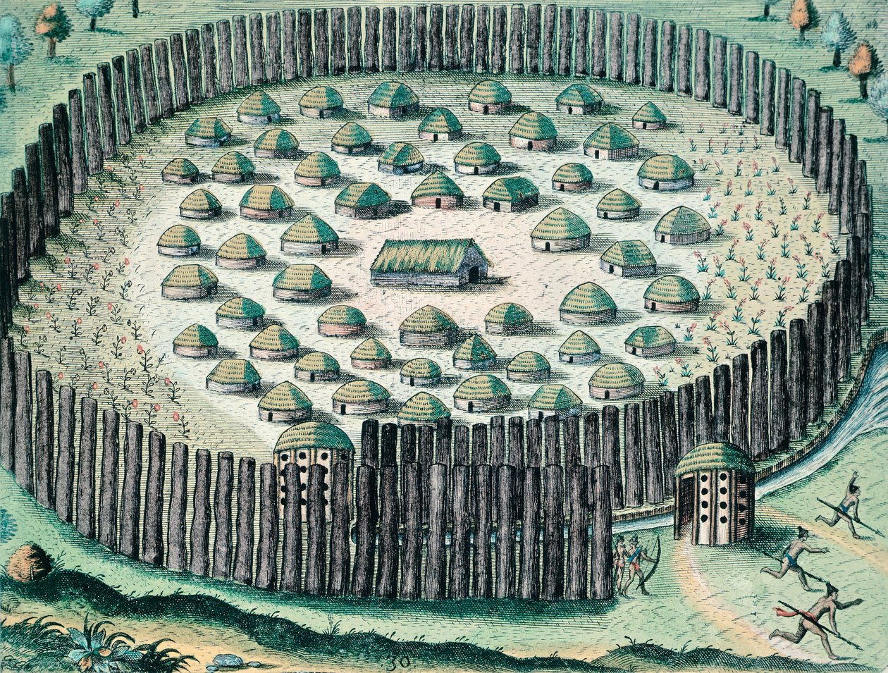 A Fortified Indian Village, Illustration from The Discourse of Florida by Theodore de Bry (engraving) by Theodore de Bry
