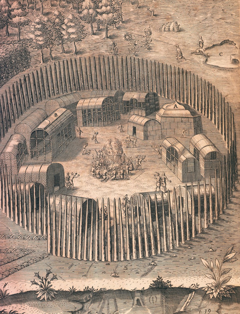 A fortified Indian camp in Virginia by Theodore de Bry