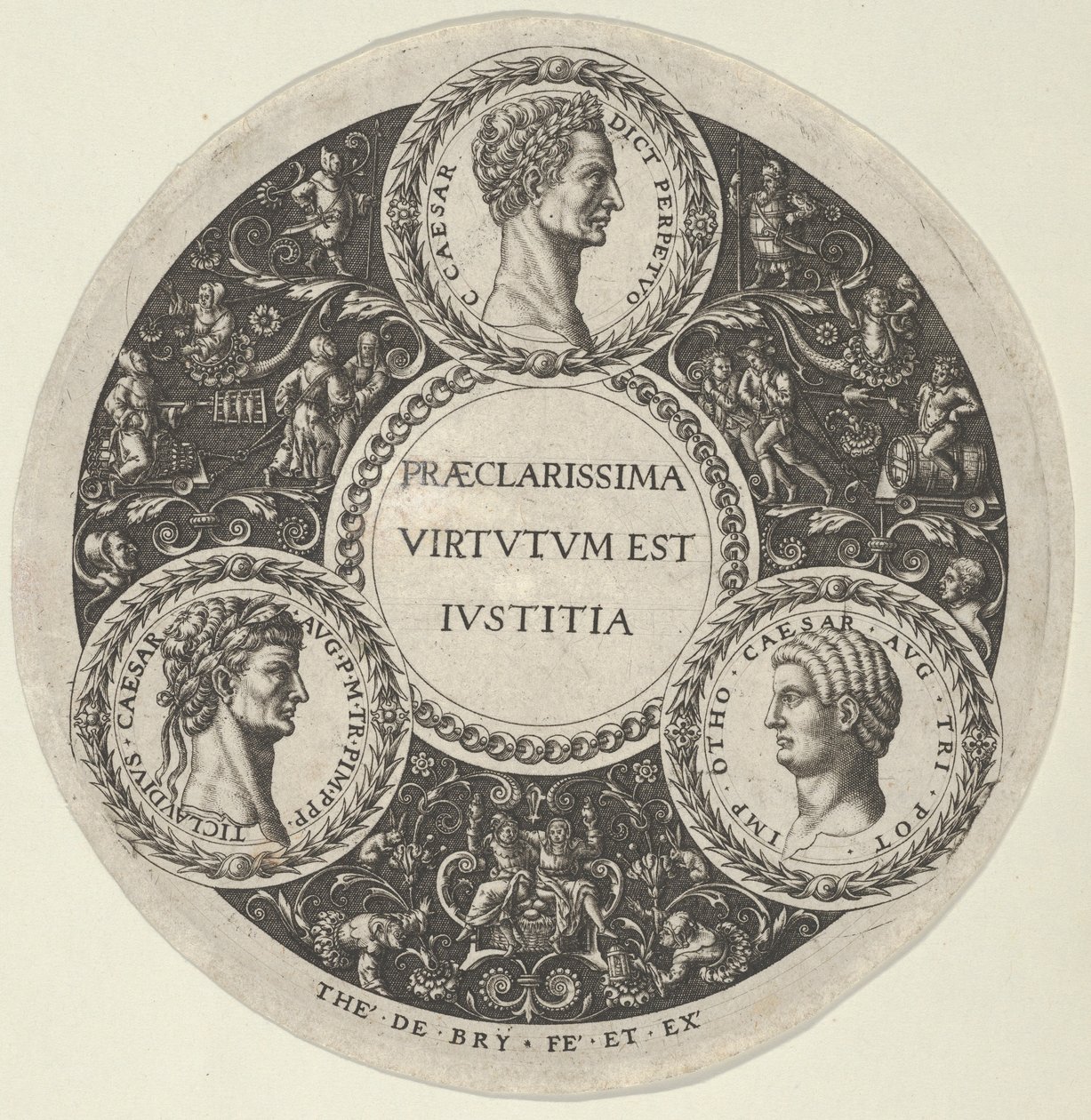 Design for a Dish with Portraits of the Roman Emperors Caesar, Claudius, and Otho, ca. 1588 by Theodore de Bry