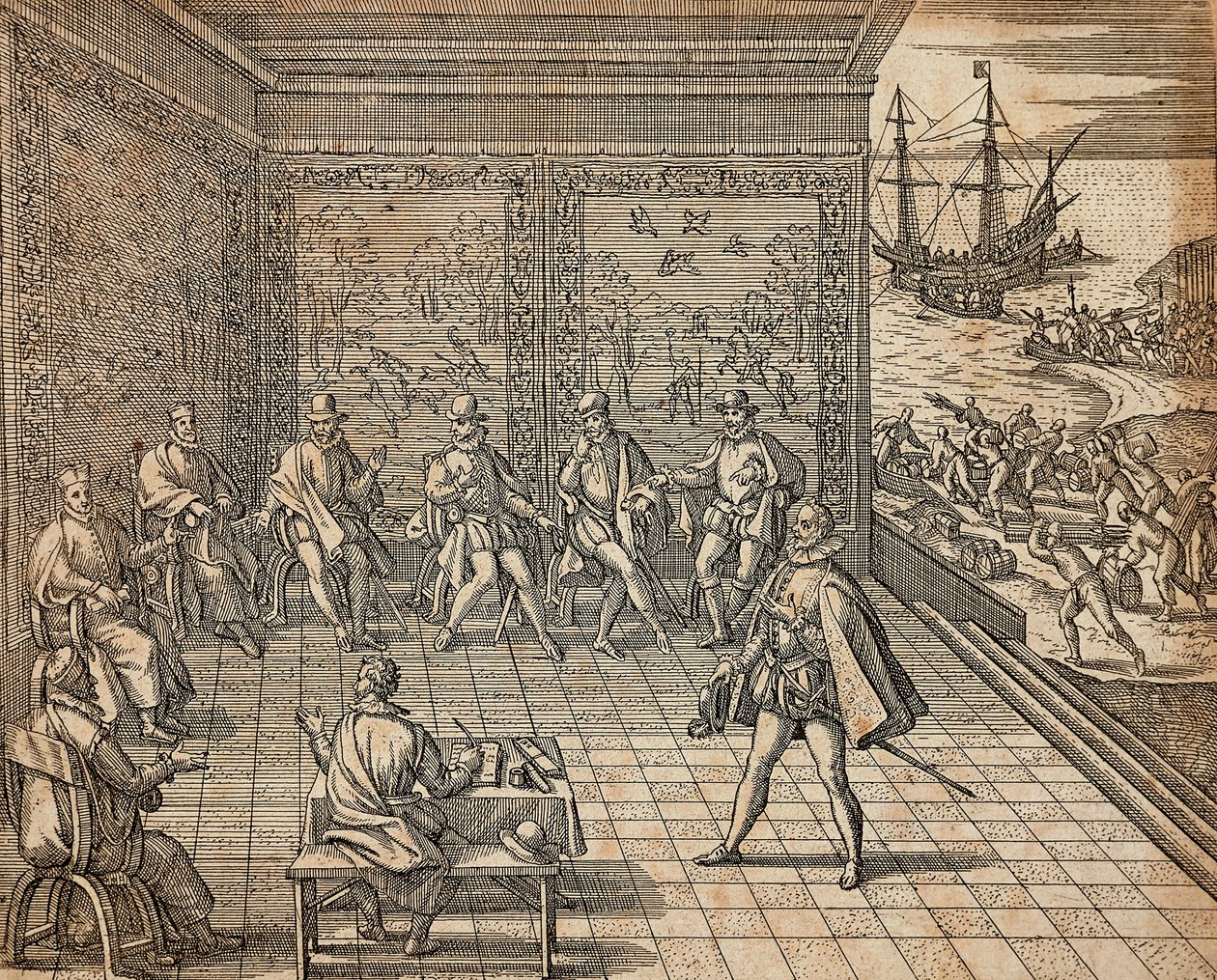Francesco Pizarro Preparing for His Expedition to South America by Theodore de Bry