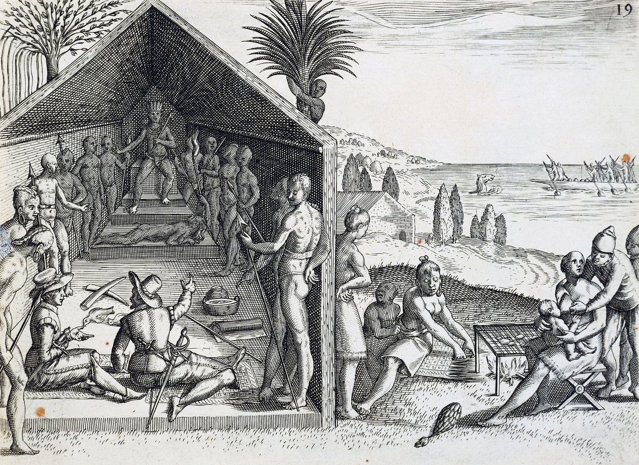 King Receiving European Visitors, Cape Lopez, Gabon, from India Orientalis by Theodore de Bry