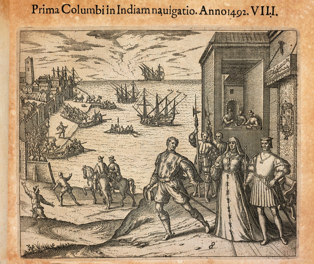 Queen Isabel and King Ferdinand Greeting the Departure of Christopher Columbus by Theodore de Bry