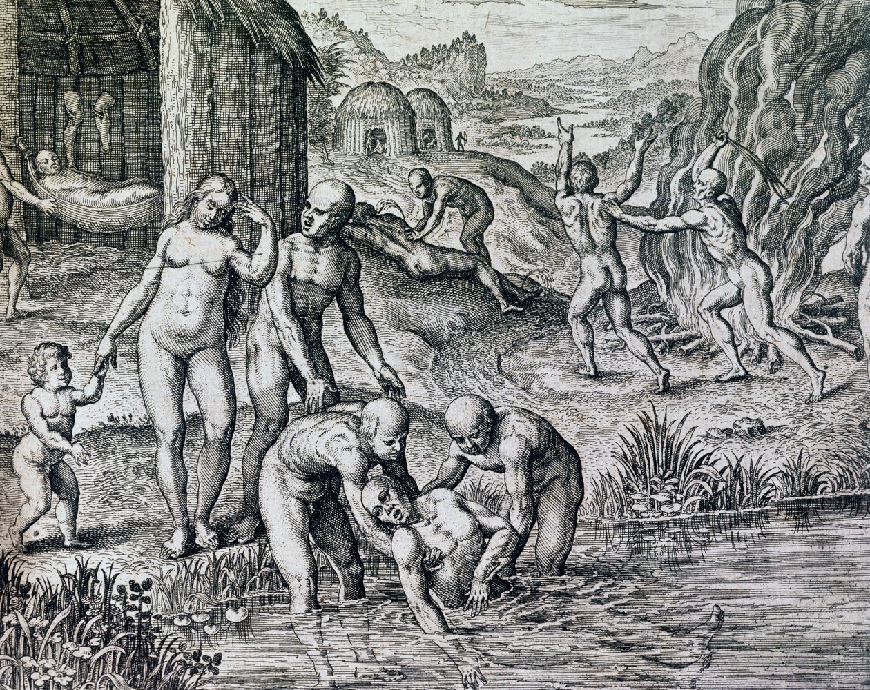Remedies used by natives against disease, engraving from Historia America, Frankfurt by Theodore de Bry