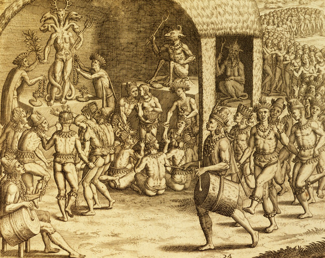 South American Indigenous Religious Rite, from Historia Americae by Theodore de Bry