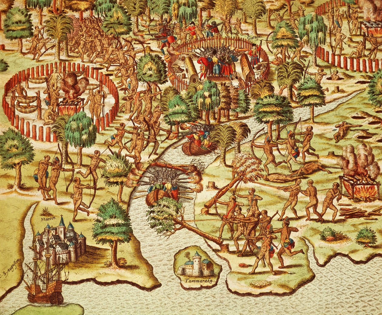 Techniques of Siege and Attack, from Americae Tertia Pars by Theodore de Bry