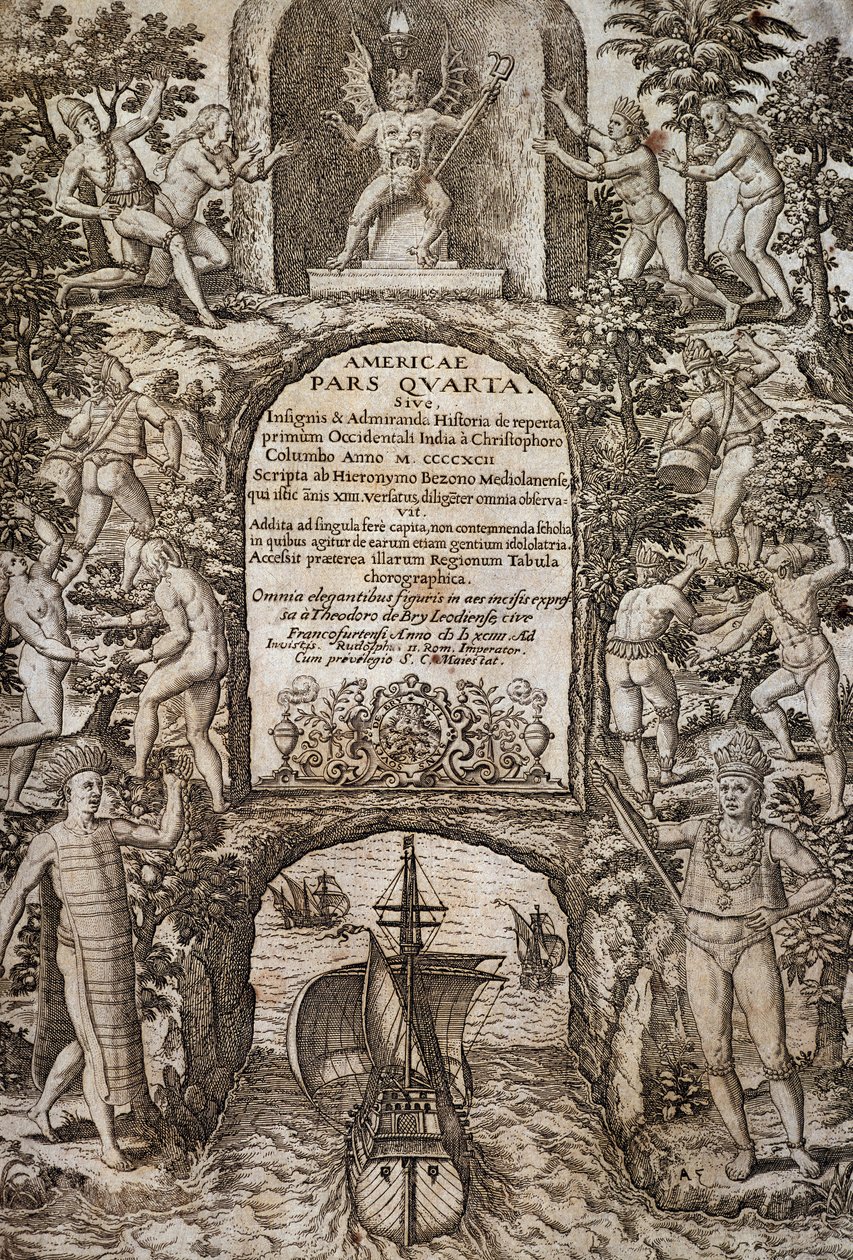 West Indies or America, frontispiece, engraving by Theodor de Bry by Theodore de Bry