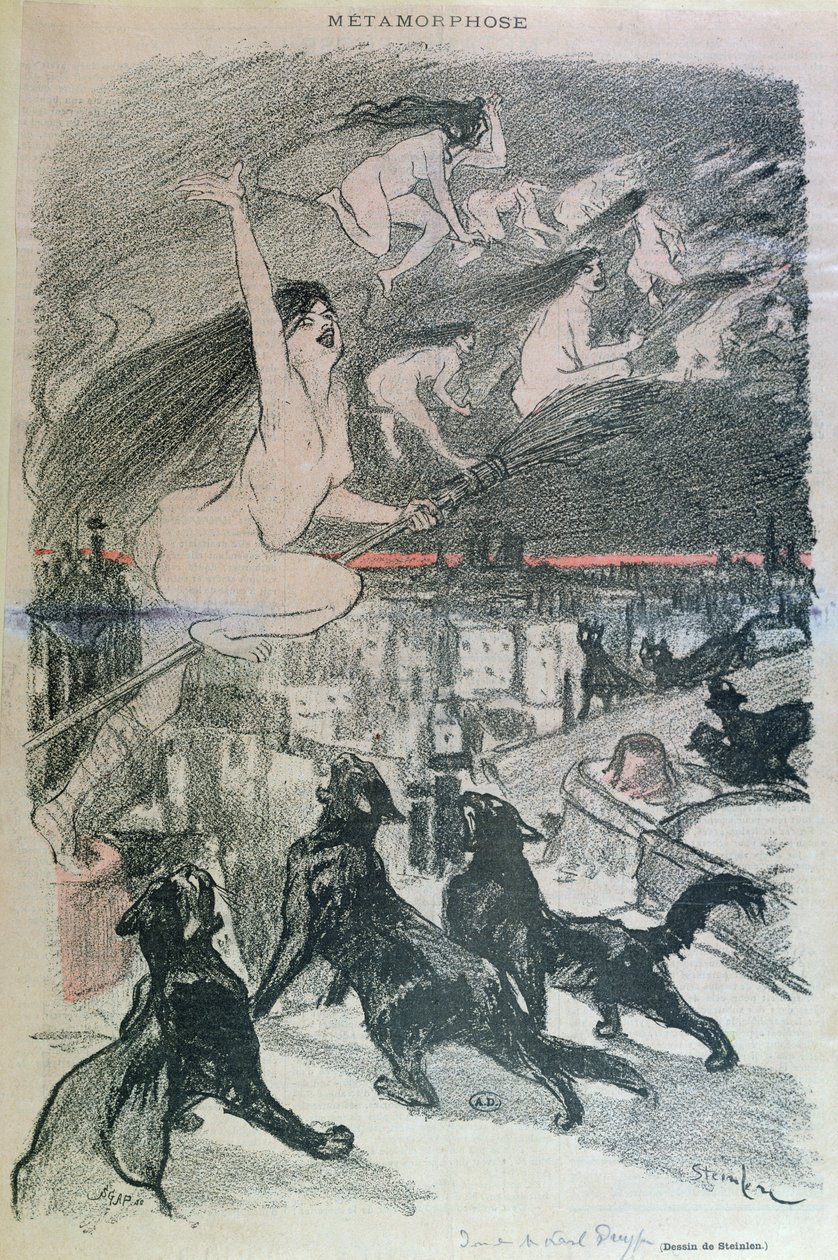 Metamorphosis - black cats transforming themselves into witches, late 19th century by Théophile Alexandre Steinlen