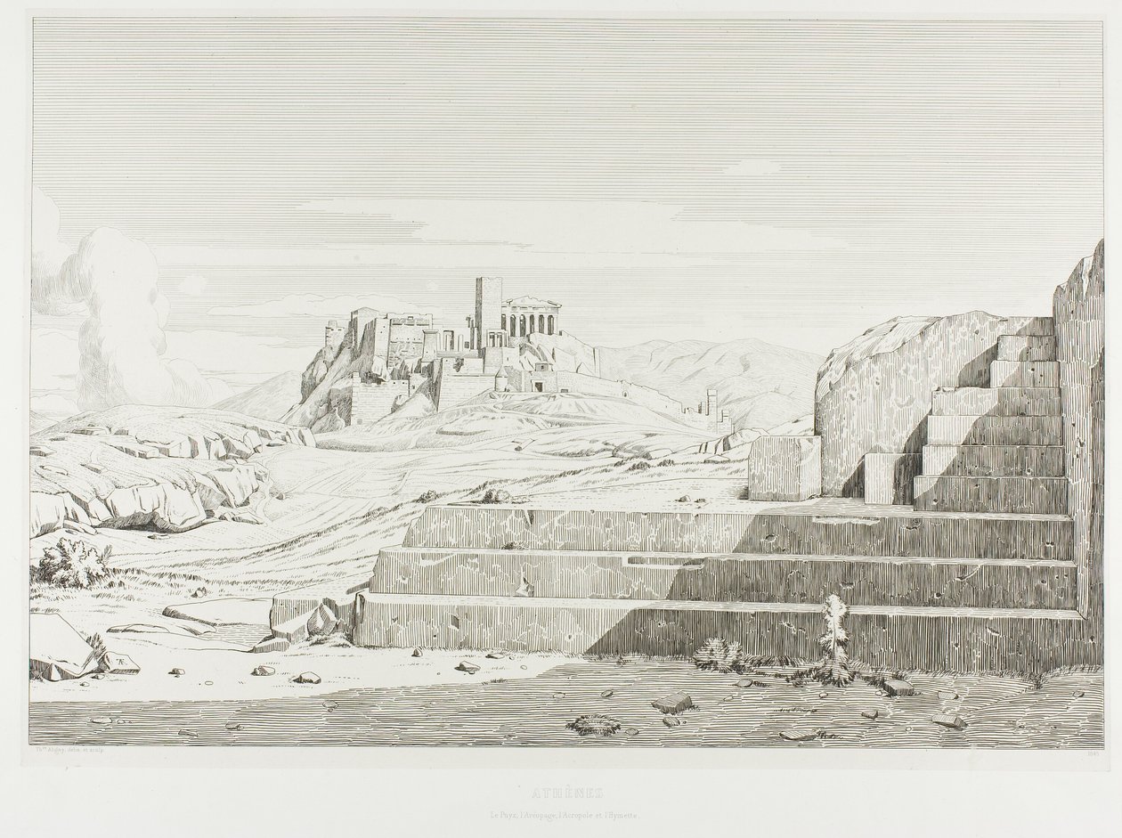 The Acropolis, Athens: The Pnyx, Areopagus, Acropolis and Mount Hymettos by Théodore Caruelle d