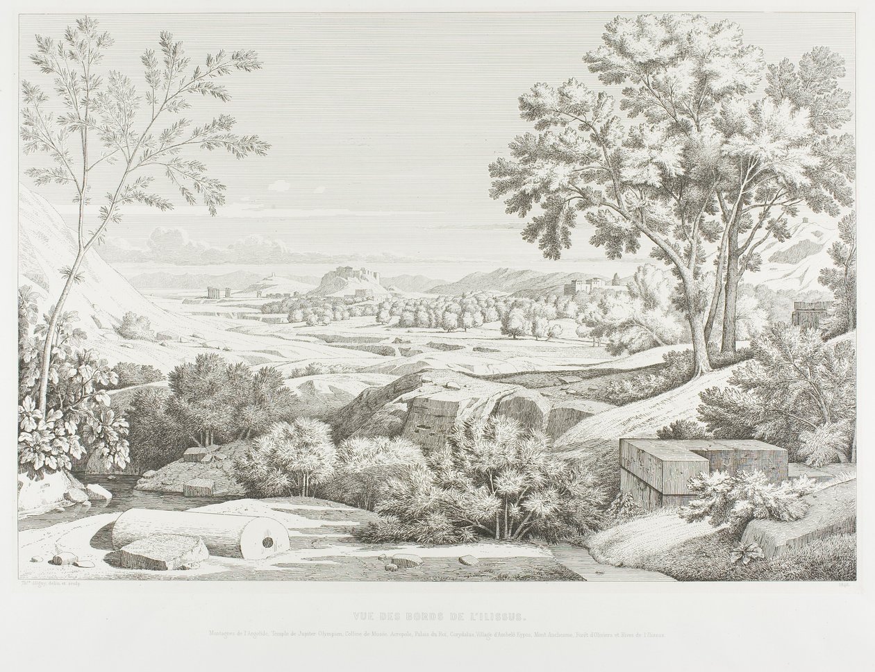 View from the Banks of the Illisos: Mountains of the Argolid, Temple of Olympic Jupiter, the Acropolis, Palace of King Corydalus, Village of Ambelokipos, Mount Anchesmos, Forest of Olives and the River Illisos by Théodore Caruelle d