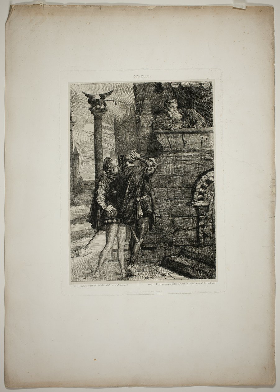 Awake! What ho! Brabantio! Thieves! Thieves!, plate one from Othello by Théodore Chassériau